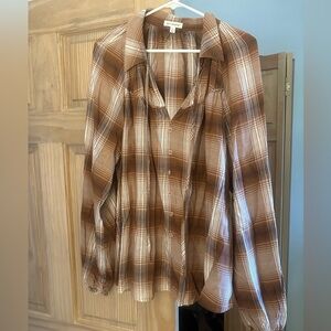 Brown plaid button down shirt